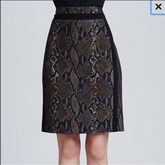 DIANE VON FURSTENBERG | Marta Python Print Black/Brown Skirt Women’s Size 4 - Picture 4 of 15
